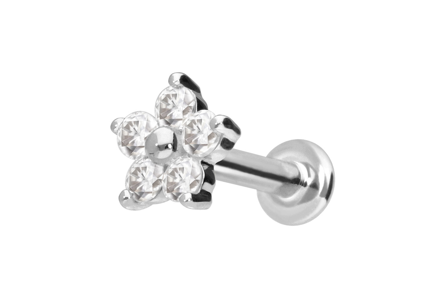 14 Karat Gold Labret Piercing mit Innengewinde MOISSANIT-BLUME
